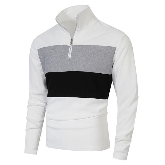 Herren nan Halbzip-Pullover mit Stehkragen, breitem Blockstreifen und fein gerippter Struktur EB