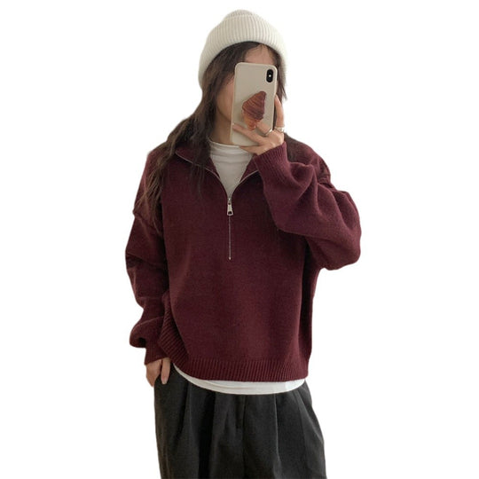 Damen Kurzpullover mit Stehkragen und Reißverschluss EB