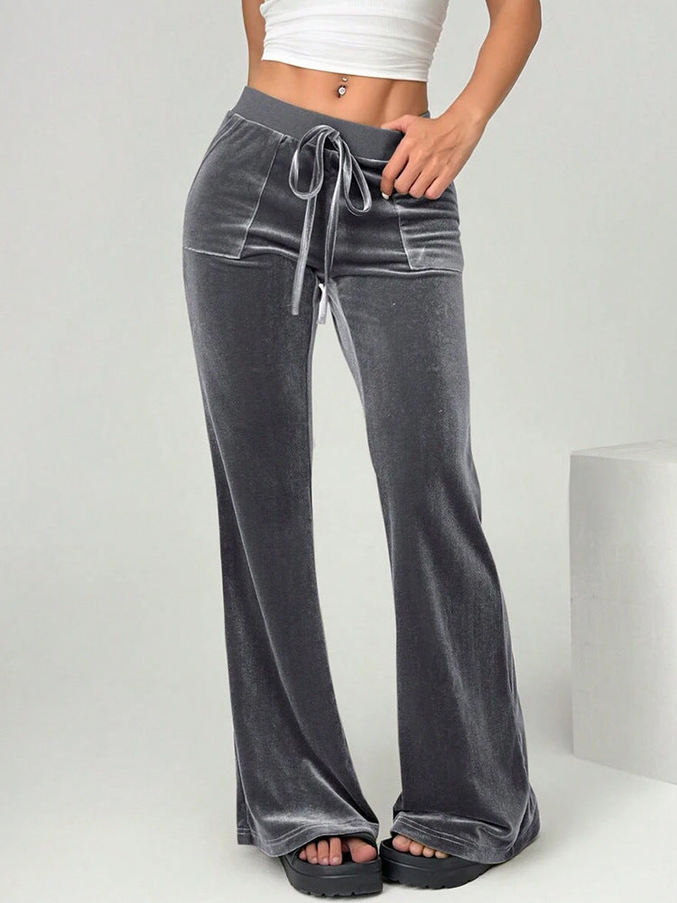 Damen Velours Freizeithose mit elastischem Bund und Taschen EB