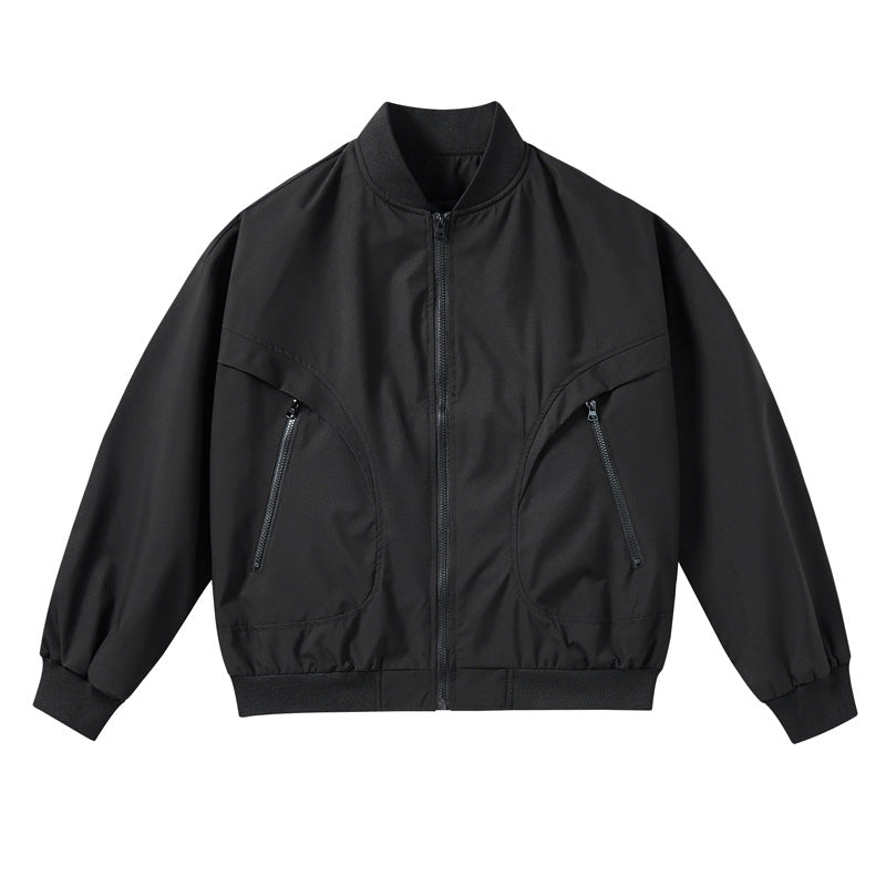 Unisex  lightweight stretch shell zip-front bomber jacket with curved zip utility pockets EB
