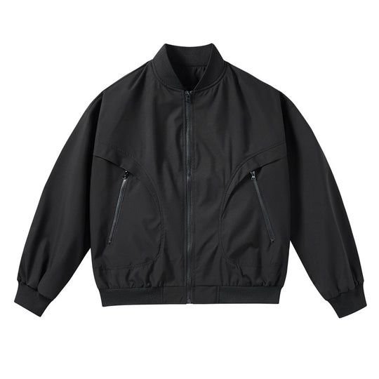 Unisex  lightweight stretch shell zip-front bomber jacket with curved zip utility pockets EB