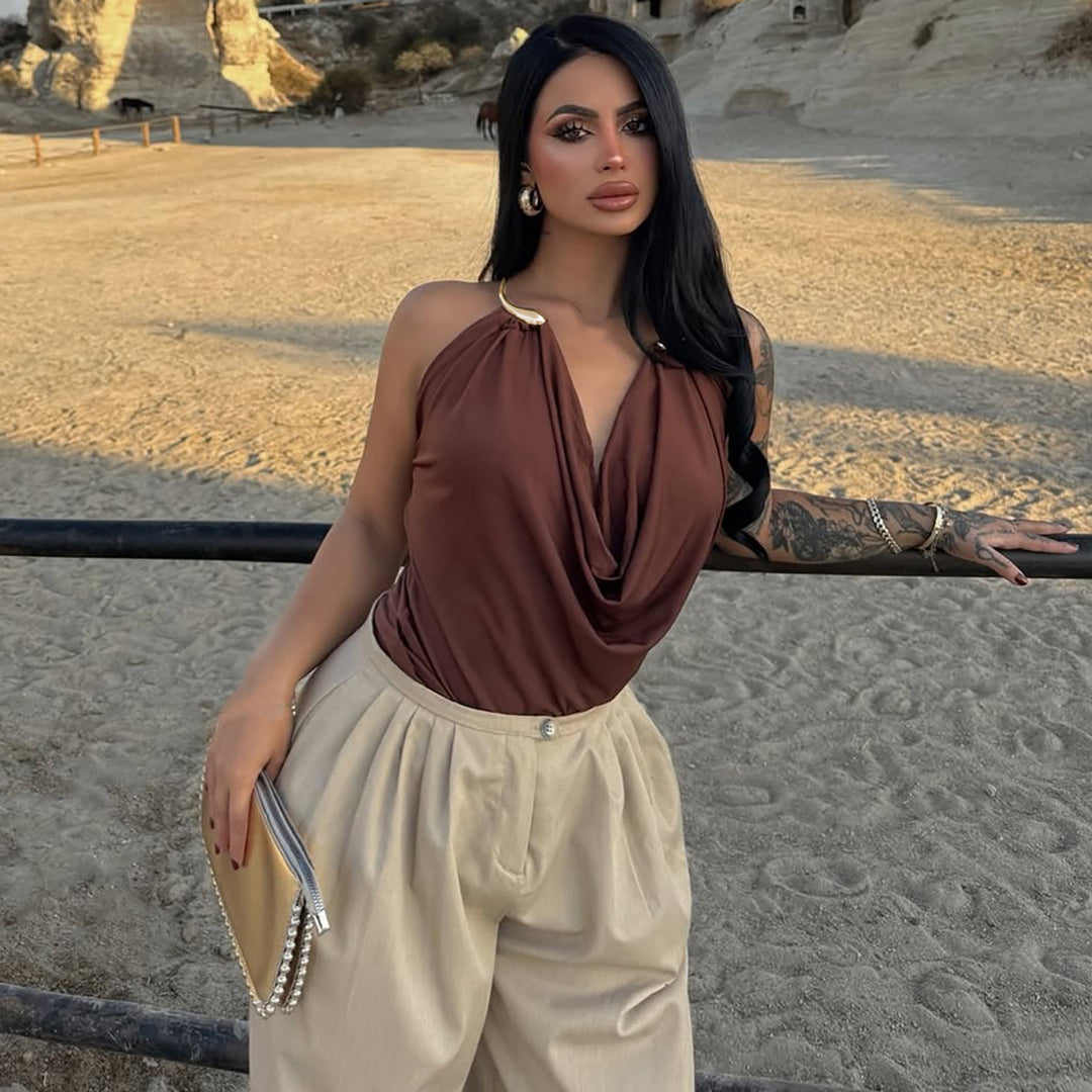 Damen Wickeltop mit raffiniertem Ausschnitt und eleganter Drapierung EB