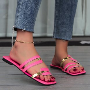 Damen modische Riemchen-Sandalen mit elegantem Metallic-Detail EB