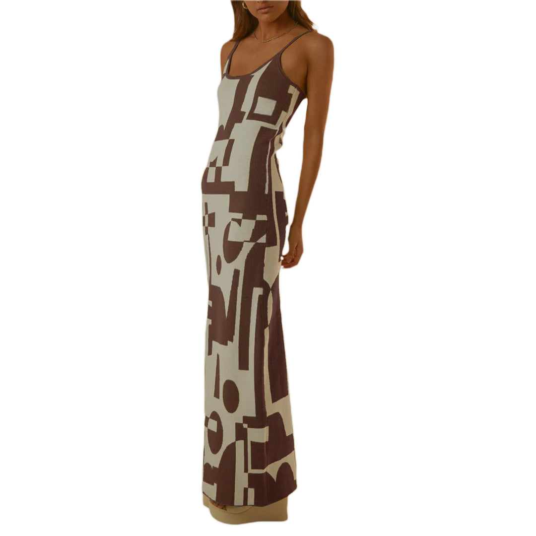 Damen Designer-Midi-Kleid mit stilvollem Grafikmuster EB