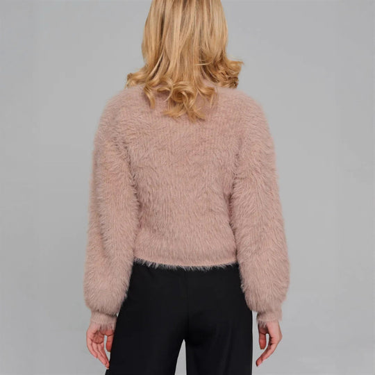 Damen Kurze flauschige Kunstfell-Cardigan mit offenem Schnitt und Raglanärmeln EB