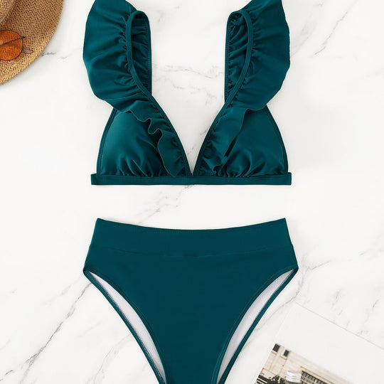 Damen Raffiniertes Triangel-Bikini-Set mit Rüschendetails EB