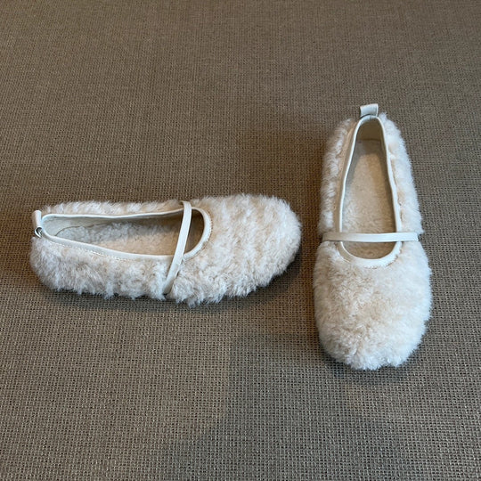 Damen Hausschuhe mit flauschigem Obermaterial und dekorativem Riemchen EB