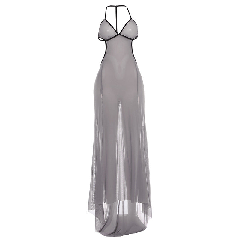 Damen Transparente Maxikleid mit verführerischem Cut-Out und sexy Rückenausschnitt EB