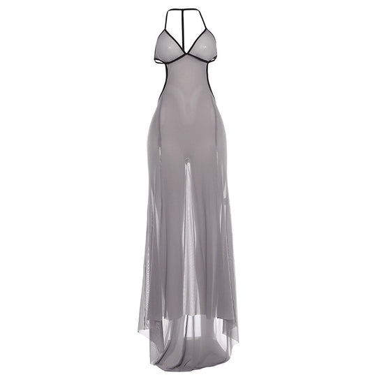 Damen Transparente Maxikleid mit verführerischem Cut-Out und sexy Rückenausschnitt EB