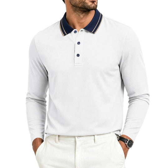 Herren nan langärmliges Piqué-Poloshirt mit Kontrastkragen und Dreiknopfleiste EB