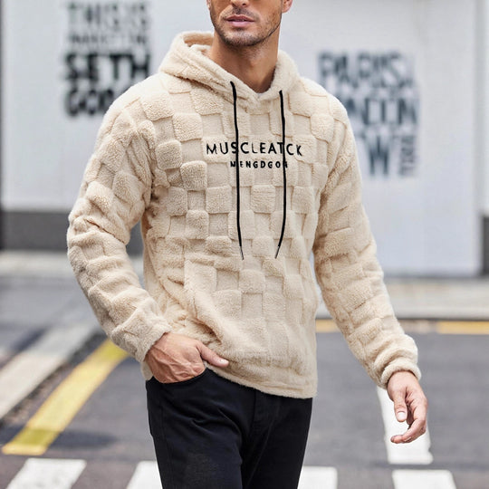 Herren nan flauschiger Sherpa-Hoodie mit Quadrat-Steppmuster, Kängurutasche und verstellbarer Kapuze EB