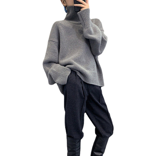 Damen Rollkragenpullover aus weichem Strickmaterial mit übergroßem Schnitt EB