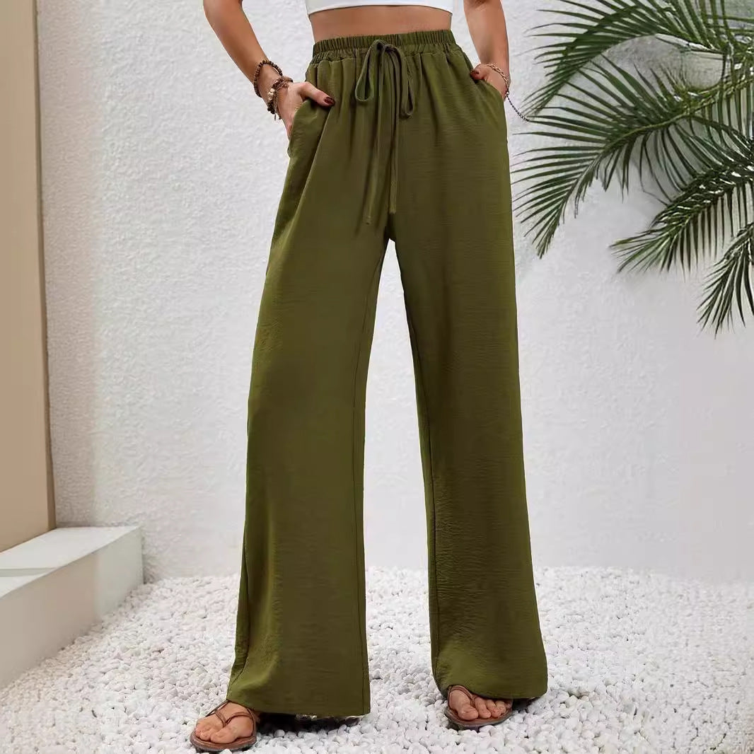 Damen Weite High-Waist Hose mit elastischem Bund und lässigem Schnitt EB