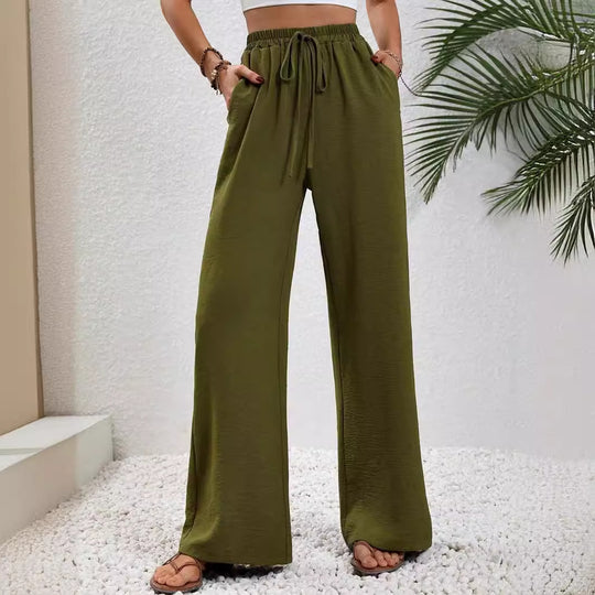 Damen Weite High-Waist Hose mit elastischem Bund und lässigem Schnitt EB