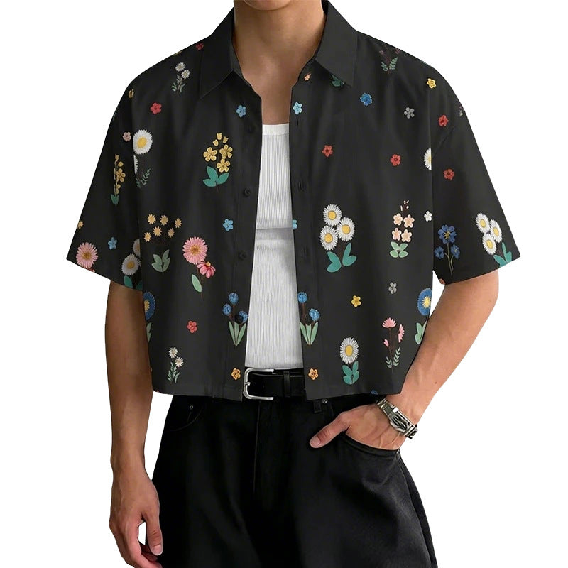 Damen nan kastig geschnittene Kurzarm-Hemdbluse mit floralem Allover-Print, Hemdkragen und kurzem Saum EB