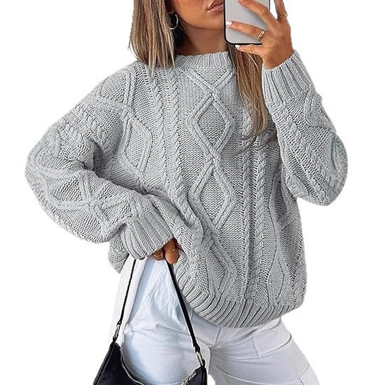 Damen Oversize-Zopfmuster-Pullover aus grobem Strick EB