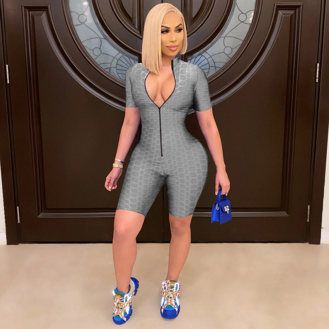 Damen Sportlicher Jumpsuit mit Reißverschluss und figurbetontem Schnitt EB