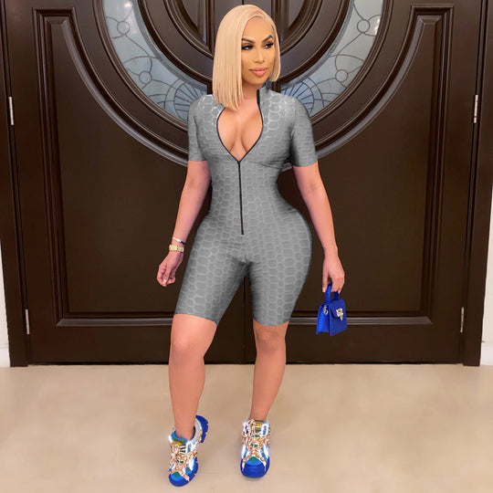 Damen Sportlicher Jumpsuit mit Reißverschluss und figurbetontem Schnitt EB