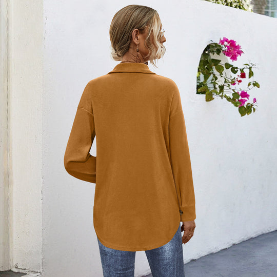 Damen Komfortable Overshirtjacke mit aufgesetzten Taschen und Knopfleiste EB