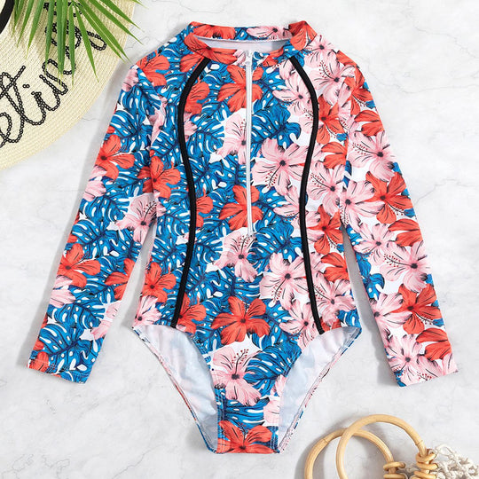 Damen Langärmliger Schwimmanzug mit floralem Muster EB