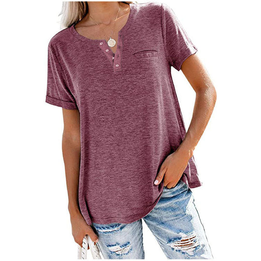 Damen hochwertiges T-Shirt mit Knopfdetail und lockerem Schnitt EB