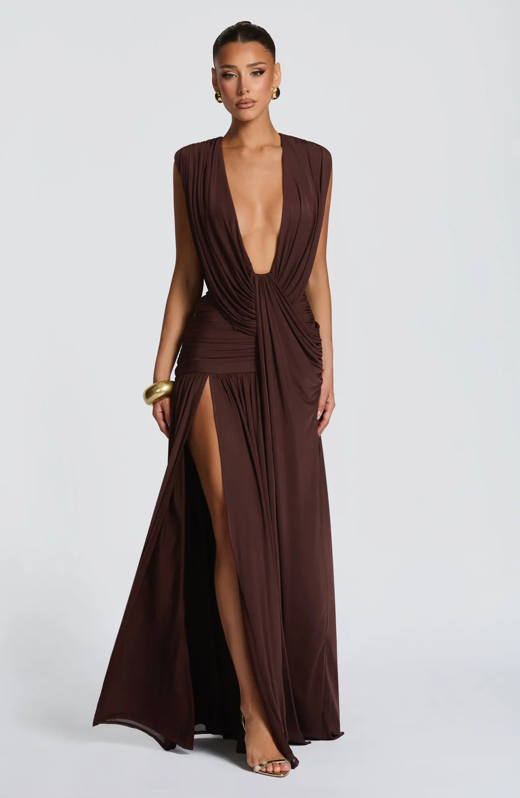 Damen Elegantes tief ausgeschnittenes Abendkleid mit Raffung EB