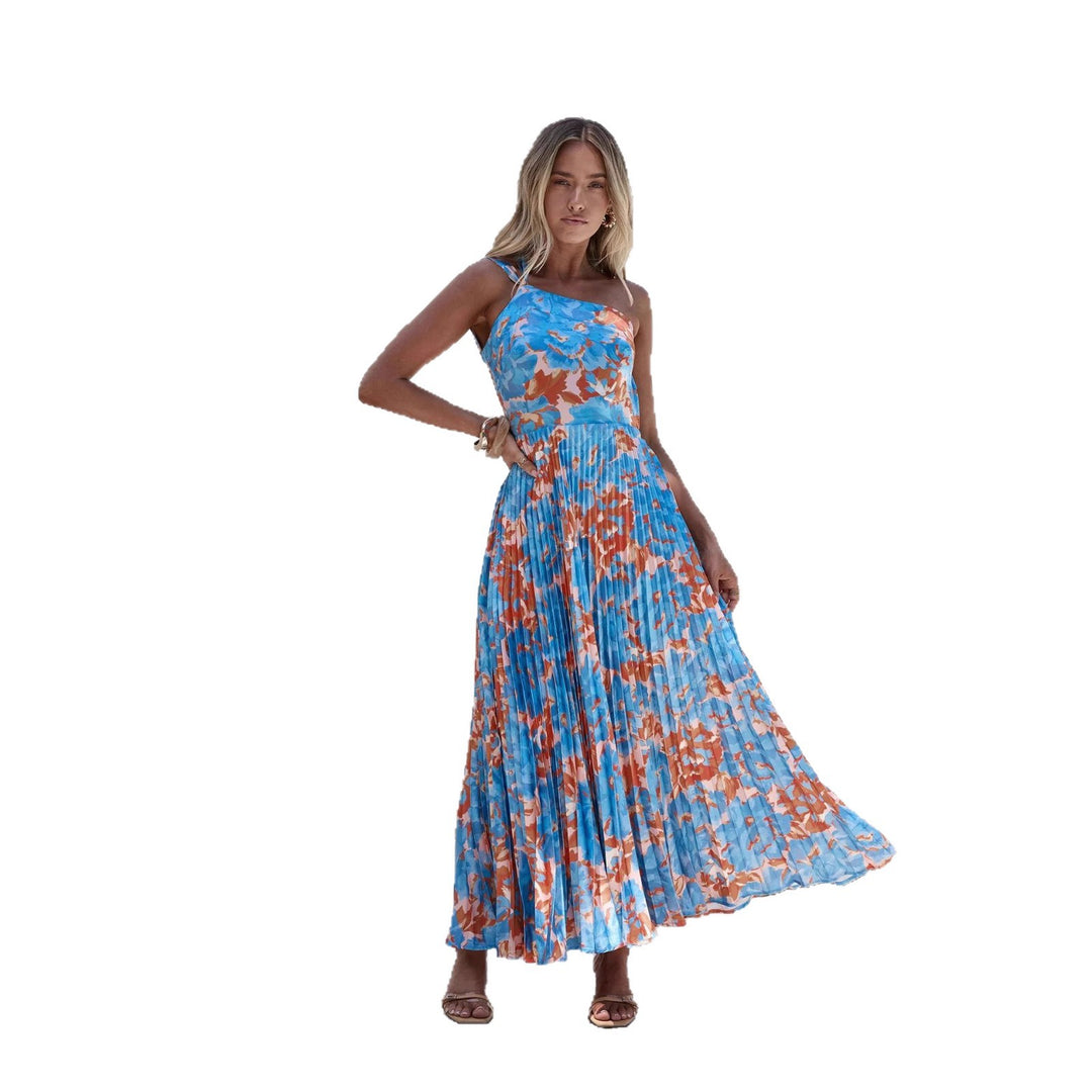 Damen Maxikleid mit schwingendem Faltenrock und femininem Floral-Design EB