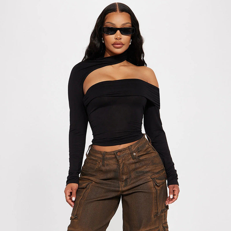 Damen modisches Oberteil mit asymmetrischem Schnitt und elegantem Rüschenbesatz EB