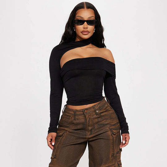 Damen modisches Oberteil mit asymmetrischem Schnitt und elegantem Rüschenbesatz EB
