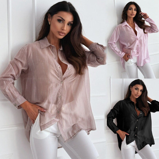 Damen lässige Bluse mit filigranem Glanz EB