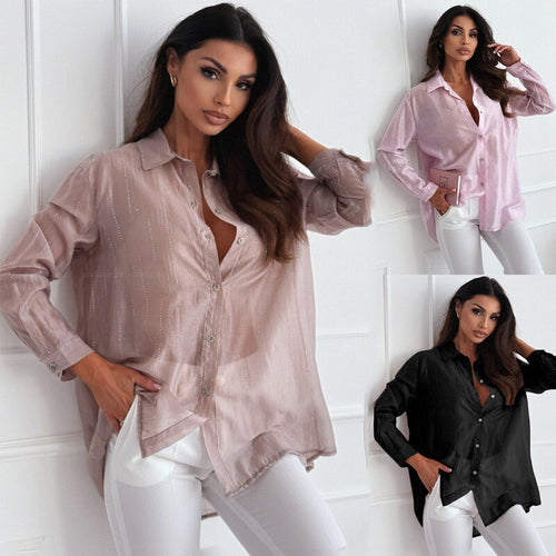 Damen lässige Bluse mit filigranem Glanz EB