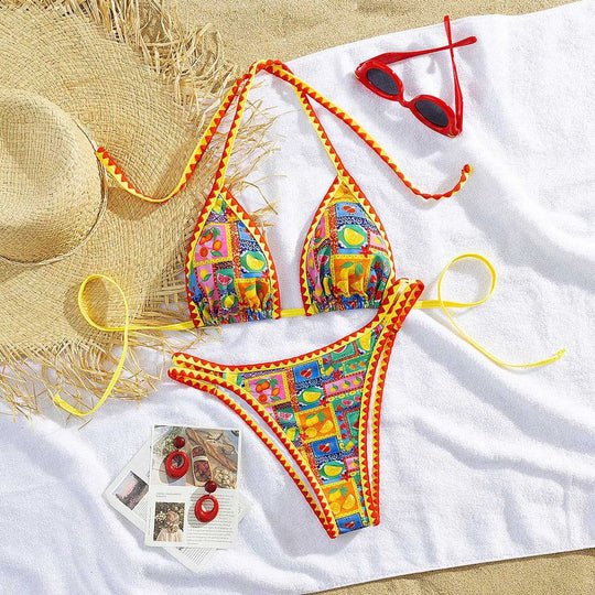 Damen Triangel-Bikini mit buntem Mustermix EB