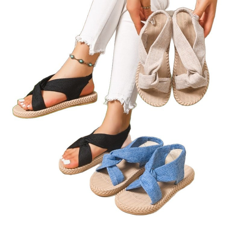 Damen Riemchensandalen mit elegantem Schleifen-Design und bequemem Fußbett EB