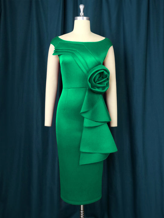 Damen figurbetontes Kleid mit schicker Rüschenapplikation EB
