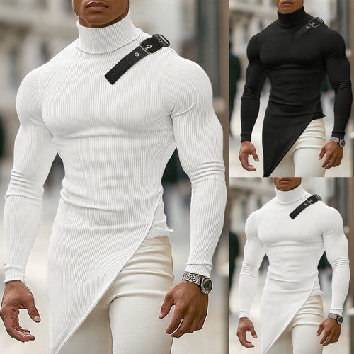 Damen nan asymmetrisches Longsleeve aus Feinstrick mit Stehkragen, diagonalem Saum und verstellbarem Schulterriemen EB