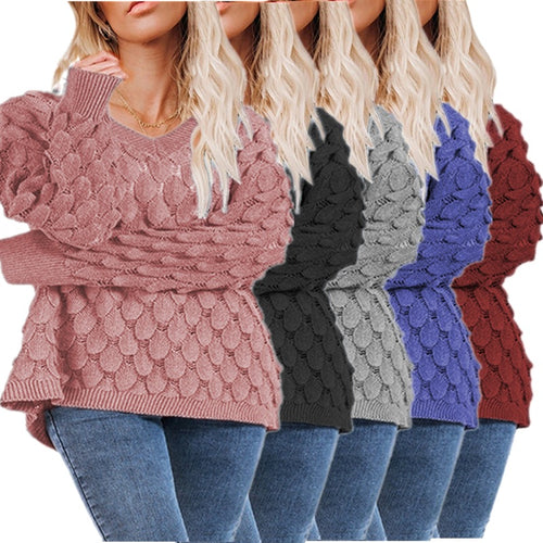 Damen Strickpullover mit strukturiertem Wabendesign EB
