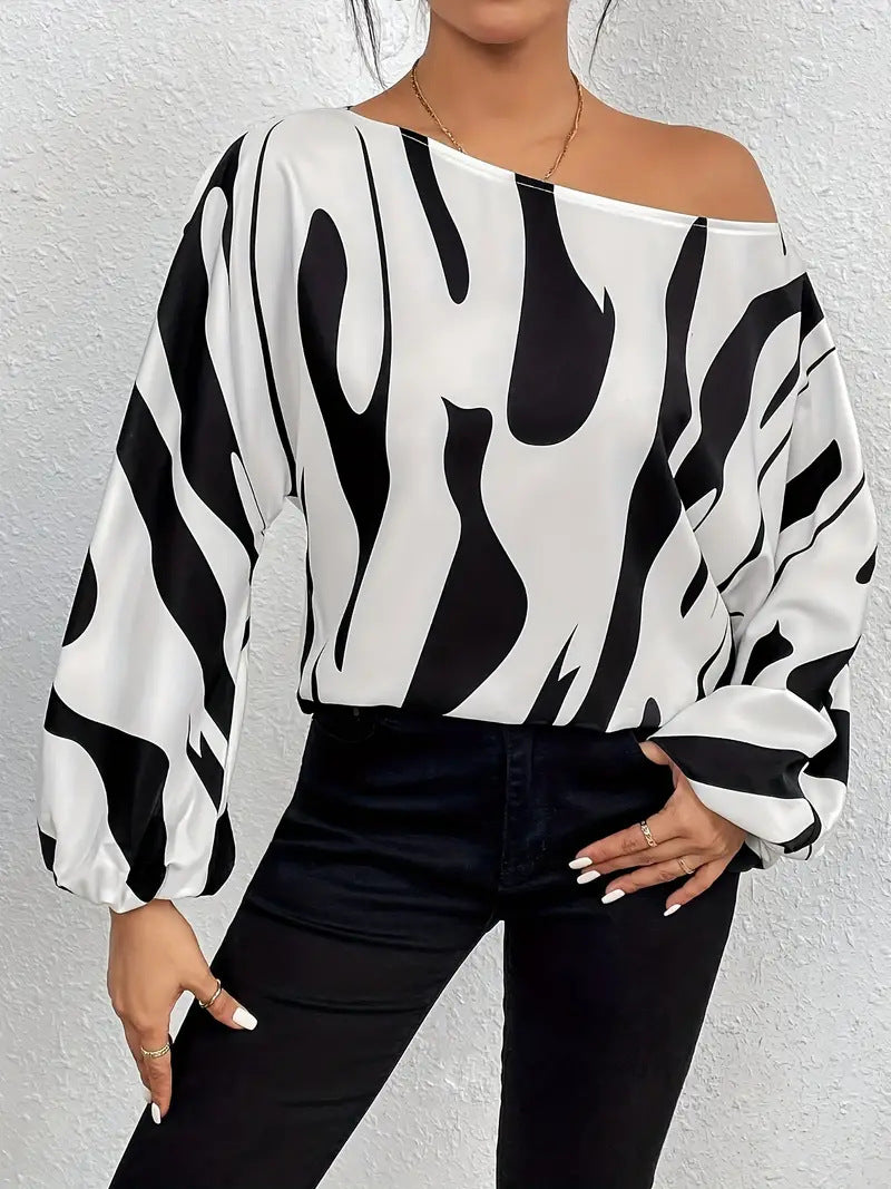 Damen Oversized Bluse mit asymmetrischem Schnitt und gestreiftem Design EB
