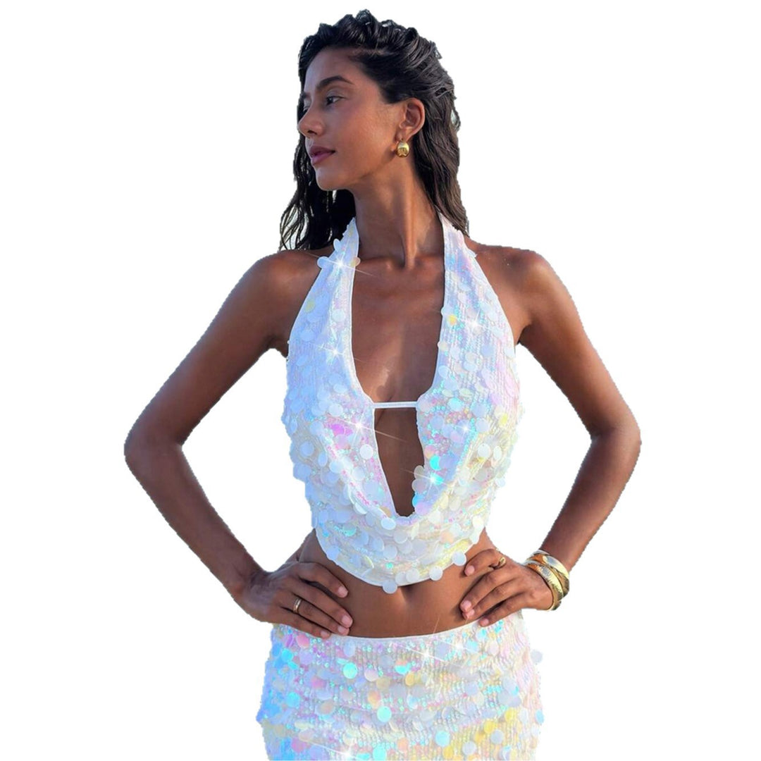 Damen funkelndes Strandoberteil mit einzigartigen Cut-Outs EB