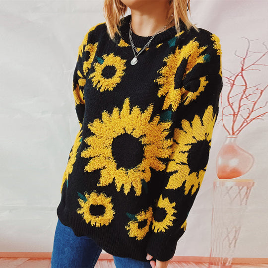 Damen Strickpullover mit floralem Design und Oversize-Schnitt EB