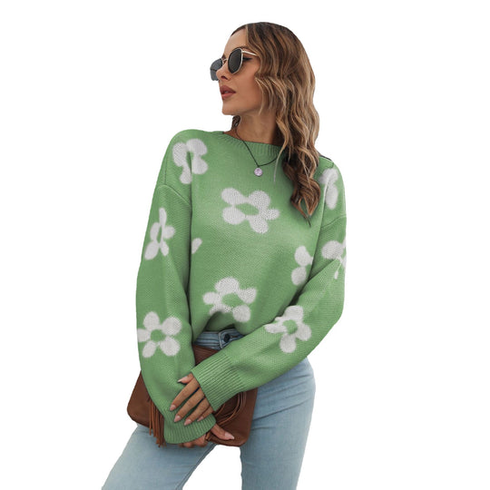 Damen Casual Pullover mit floralem Design und lässigem Schnitt EB