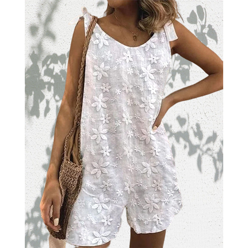 Damen Kurzoverall mit floralem Dekor und verstellbaren Trägern Heidi-Mode