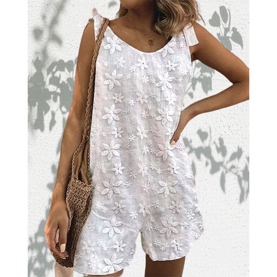 Damen Kurzoverall mit floralem Dekor und verstellbaren Trägern Heidi-Mode
