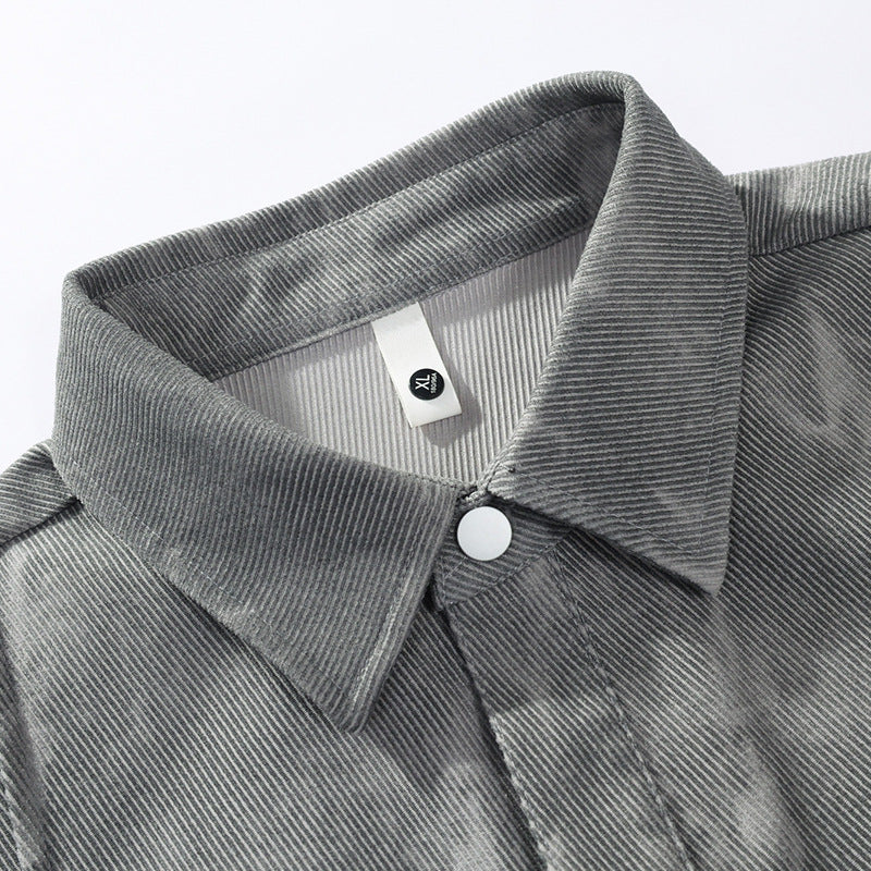 Herren oversized Cord-Workshirt im Batik-Look mit Druckknopfleiste EB