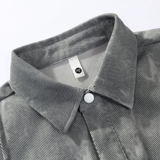 Herren oversized Cord-Workshirt im Batik-Look mit Druckknopfleiste EB