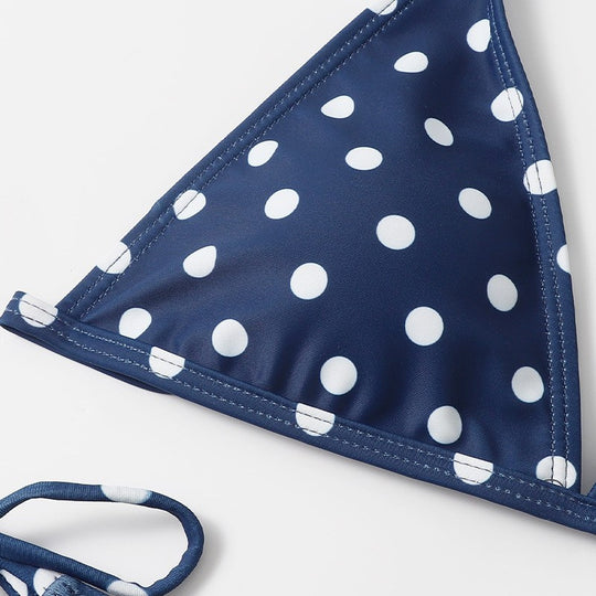 Damen Triangel-Bikini mit hochwertigem Punktmuster und verstellbaren Bändern EB