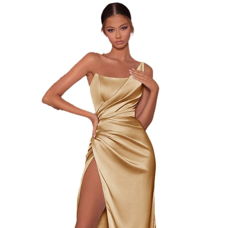 Damen Elegantes Wickelkleid mit asymmetrischem Schlitz und fließendem Satin EB