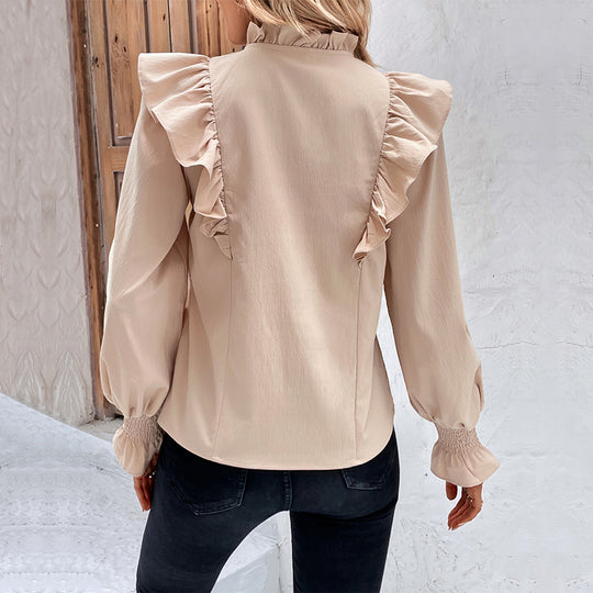 Damen Elegante Bluse mit Rüschendetails und bindbarem Hals EB