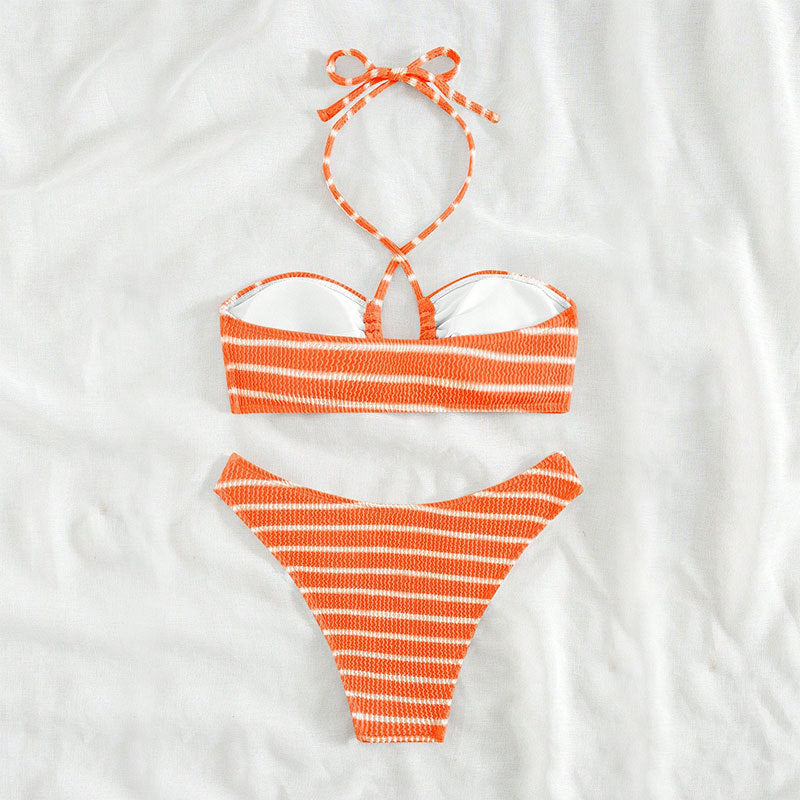 Damen zweiteiliger Bikini mit geflochtenem Oberteil und hohem Beinausschnitt EB
