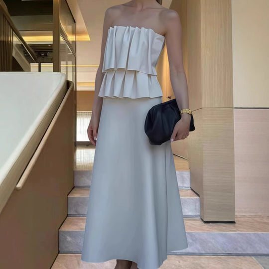 Damen Elegantes Maxi-Kleid mit gerafftem Oberteil und fließendem Saum EB