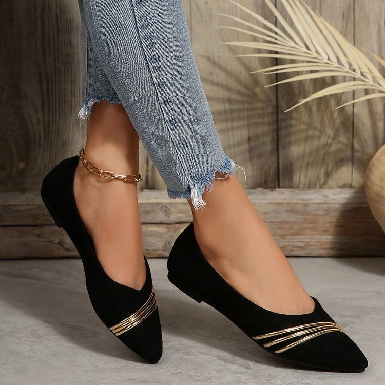 Damen elegante Ballerinas mit schimmernden goldenen Akzenten EB